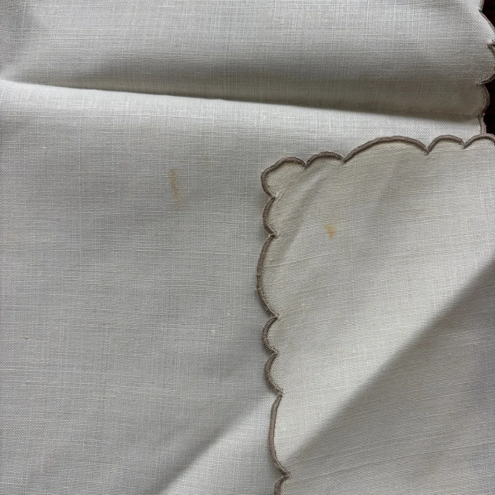 Vintage Linen Napkin Lot 12pc White Damask Cream Cutwork Floral Scalloped Edge